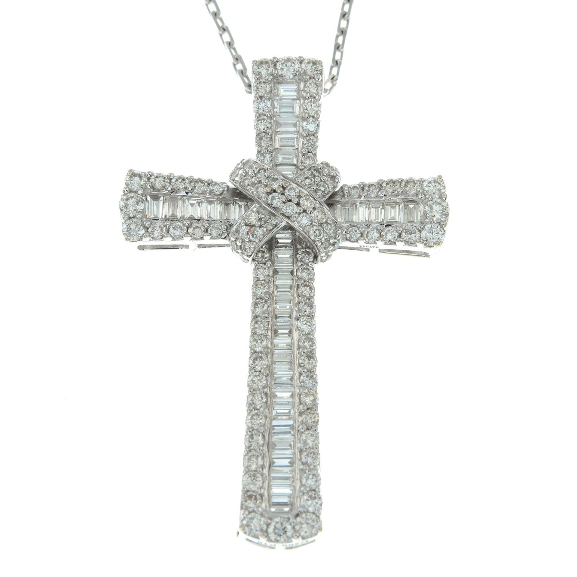 A baguette and brilliant-cut diamond cross pendant, with 18ct gold chain. - Image 2 of 5