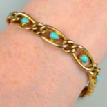 An early 20th century 9ct gold turquoise modified curb-link bracelet.