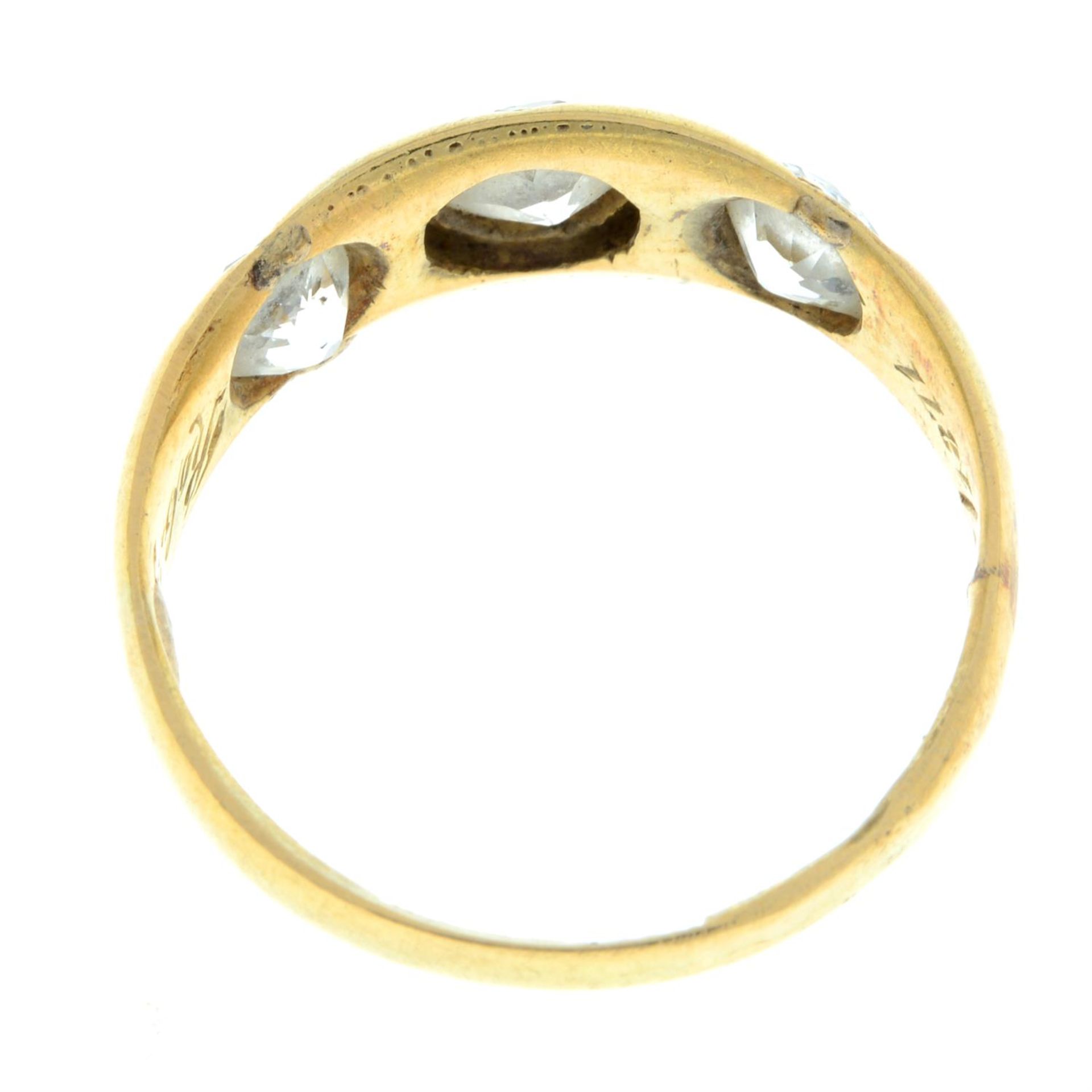 A mid Victorian 18ct gold old-cut diamond three-stone band ring. - Image 3 of 7