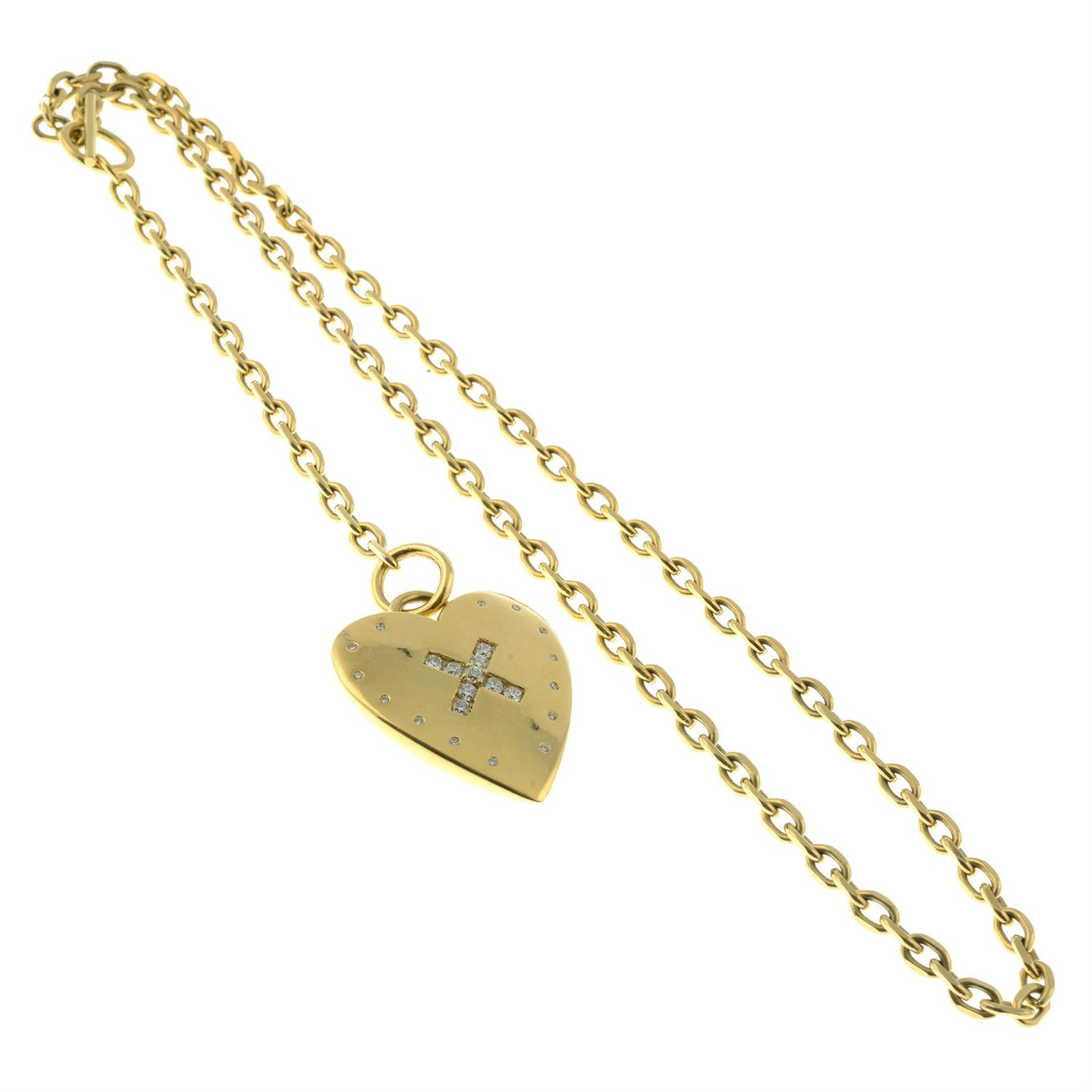 An 18ct gold crossed brilliant-cut diamond heart pendant, on chain. - Image 4 of 4