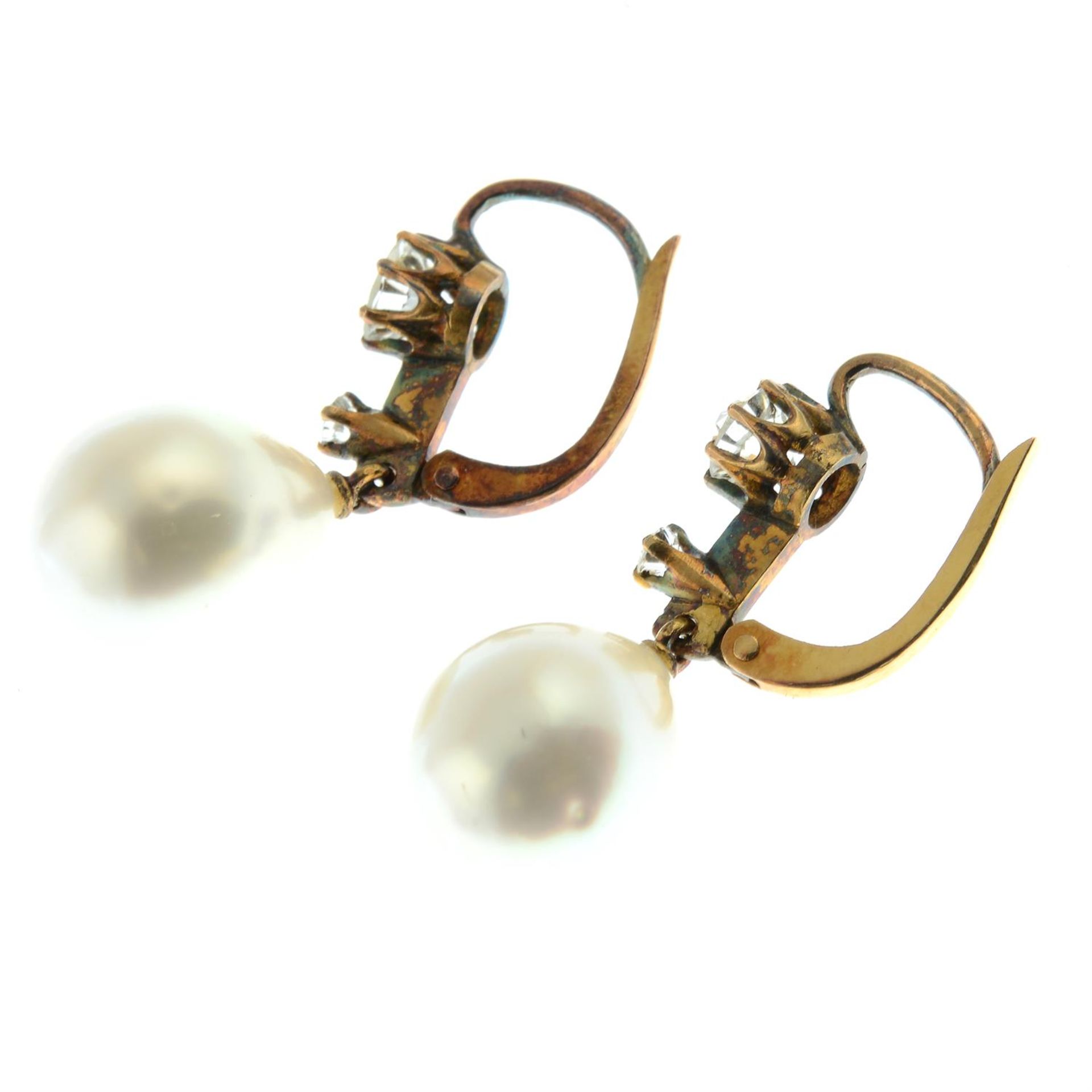 A pair of cultured pearl and old-cut diamond drop earrings. - Image 3 of 3