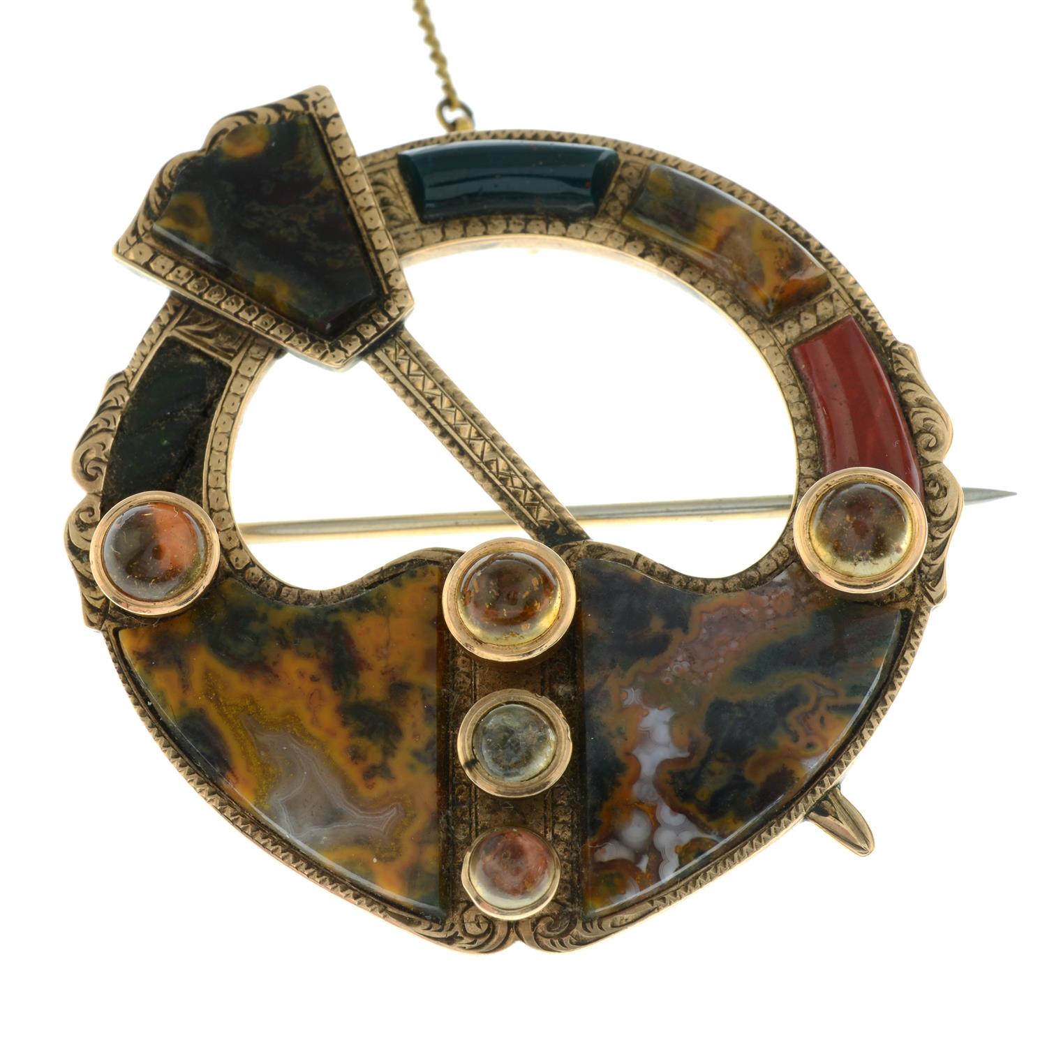 A mid to late Victorian 9ct gold citrine and vari-agate penannular brooch. - Image 2 of 4