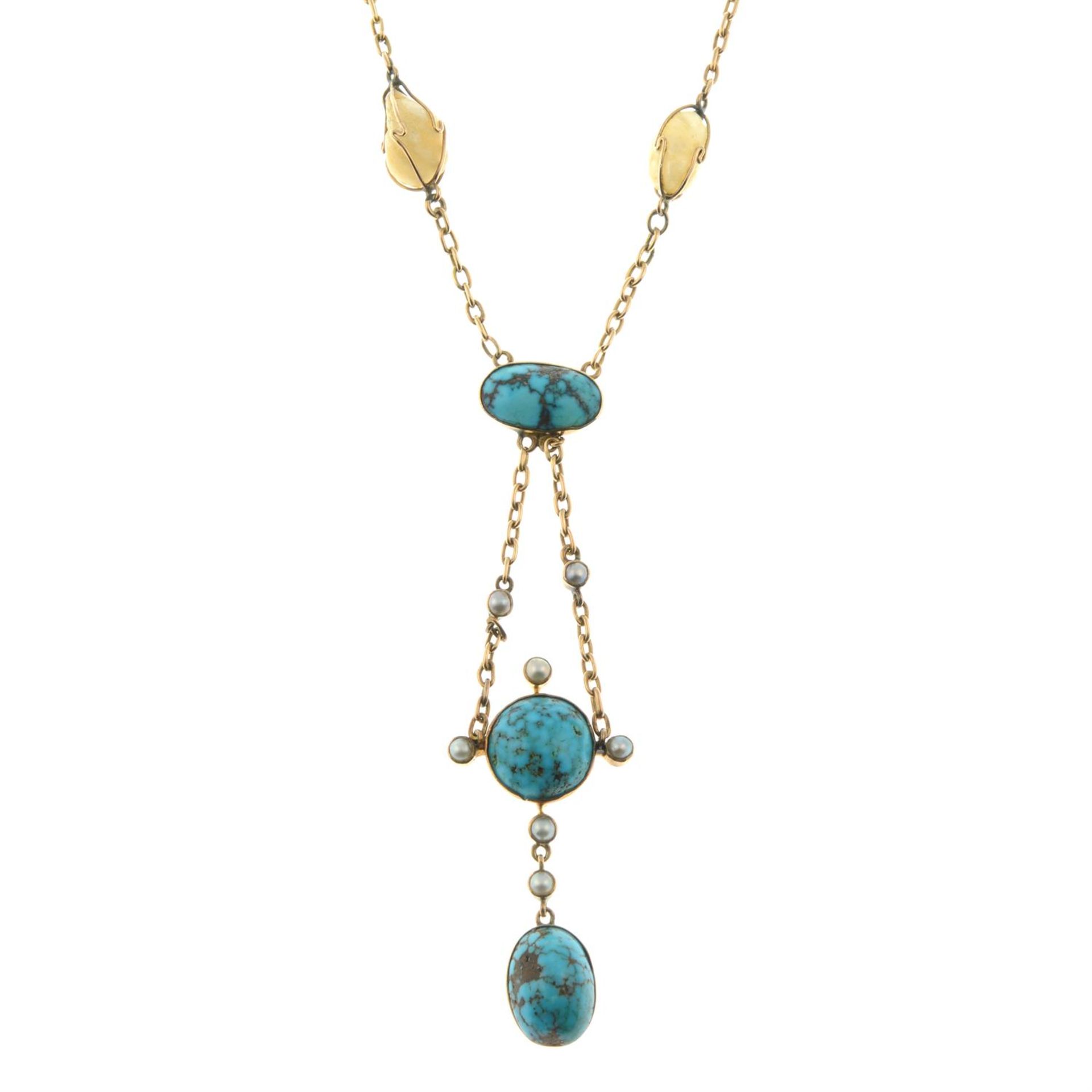 An Australian early 20th century Arts & Crafts 15ct gold turquoise, blister and split pearl - Image 2 of 5
