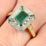 An 18ct gold emerald and diamond geometric dress ring.