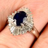 A sapphire and vari-cut diamond dress ring.