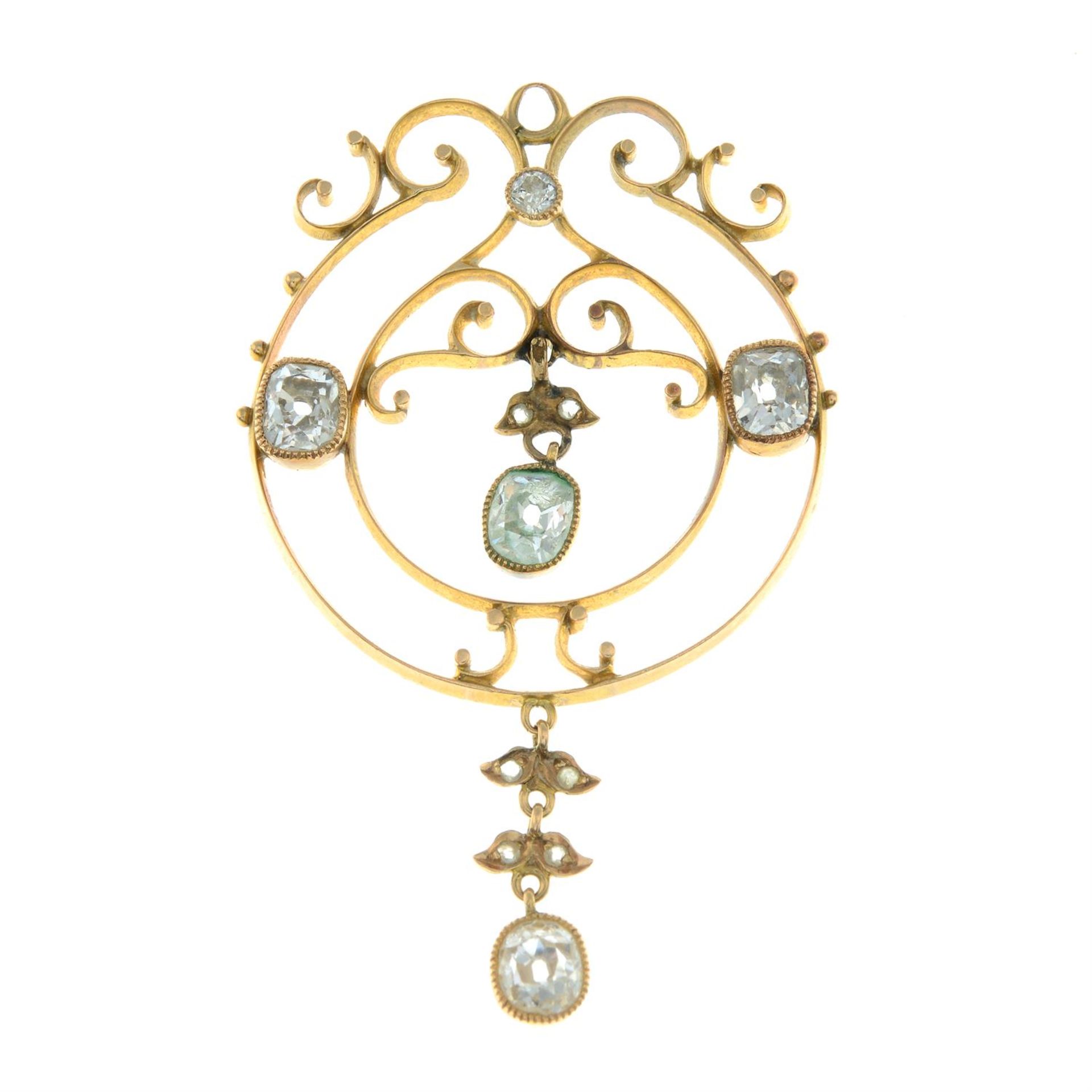 An early 20th century gold rose and old-cut diamond openwork pendant. - Image 2 of 4