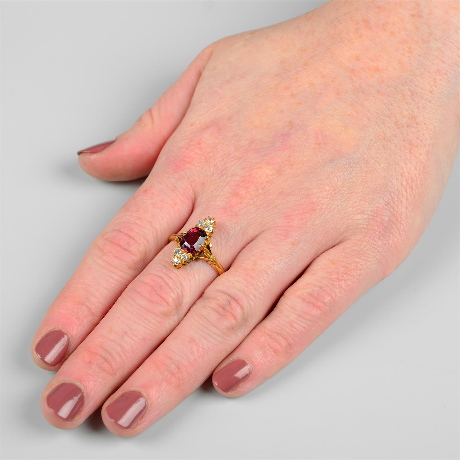An early 20th century 18ct gold garnet and old-cut diamond ring. - Image 5 of 5