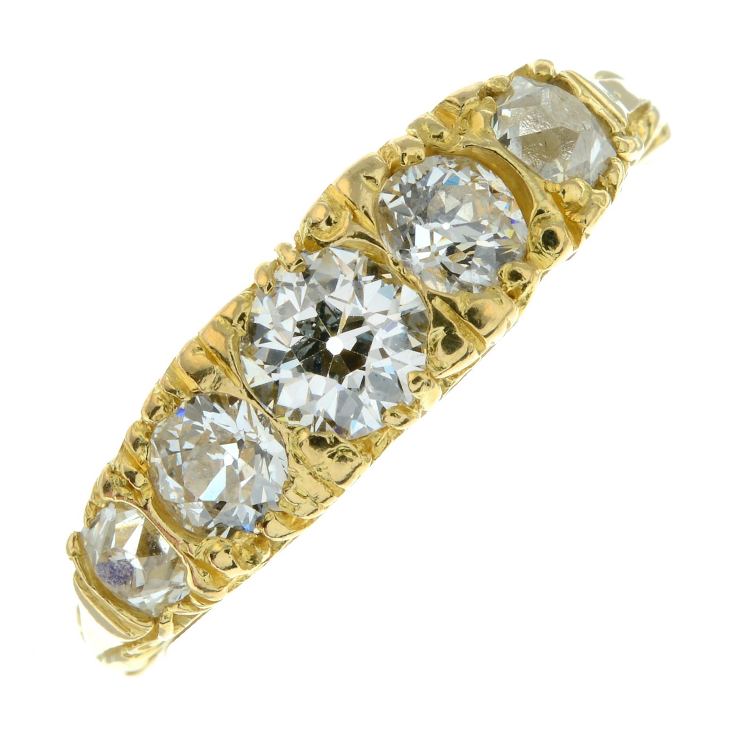 An early 20th century 18ct gold graduated old-cut diamond five-stone ring. - Image 2 of 5