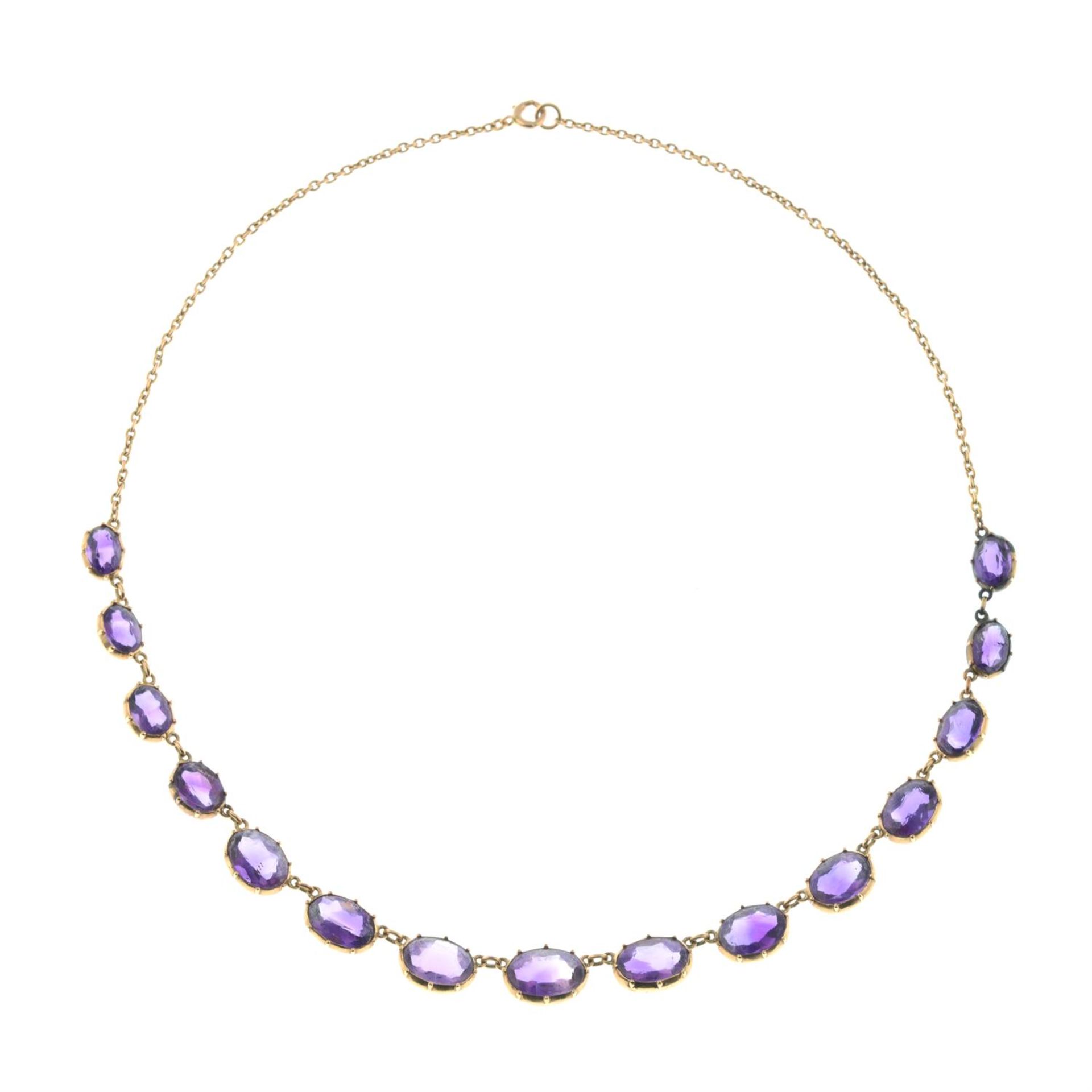 A 19th century gold graduated amethyst rivière necklace, with chain-link back-chain. - Image 3 of 4