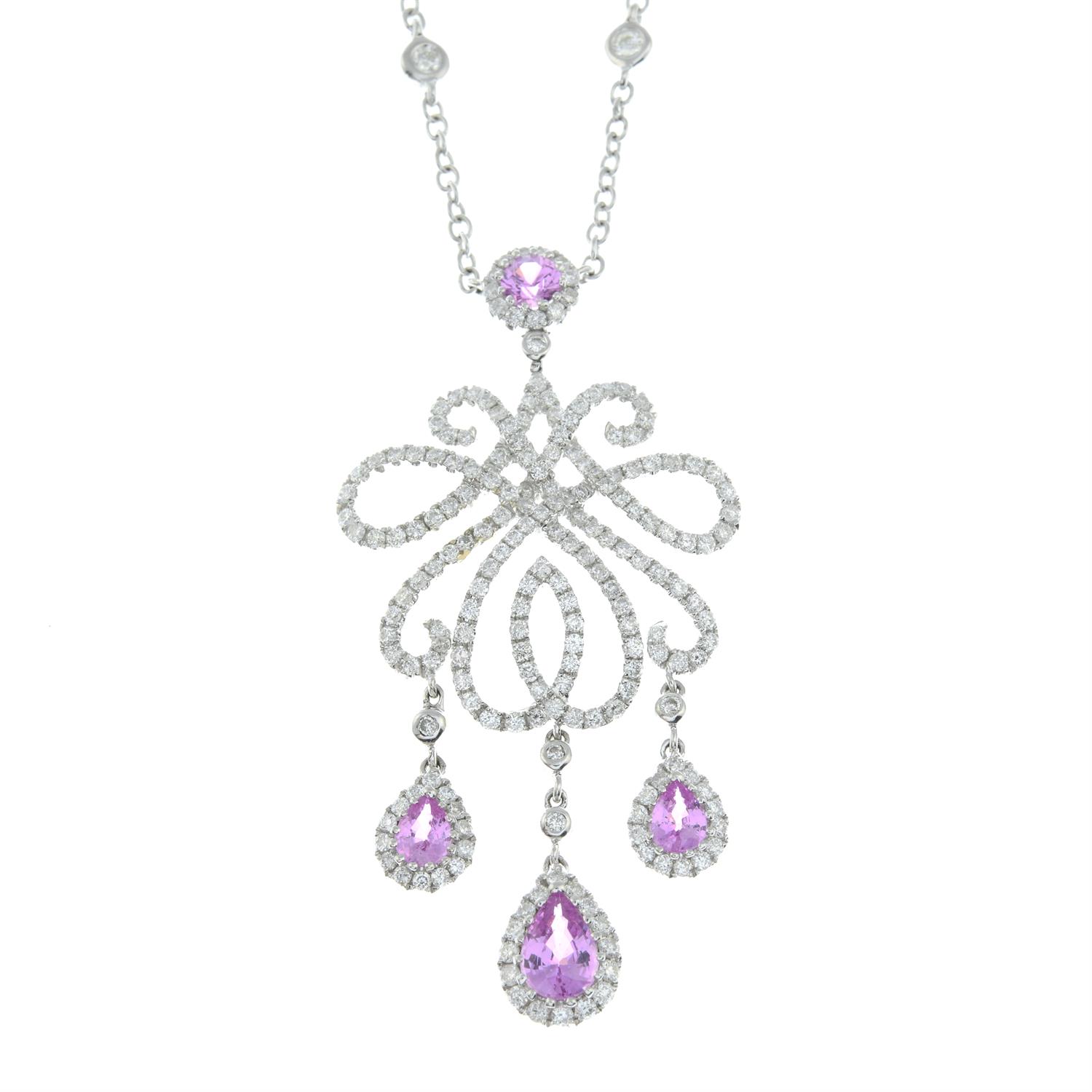A brilliant-cut diamond and pink sapphire necklace. - Image 2 of 5