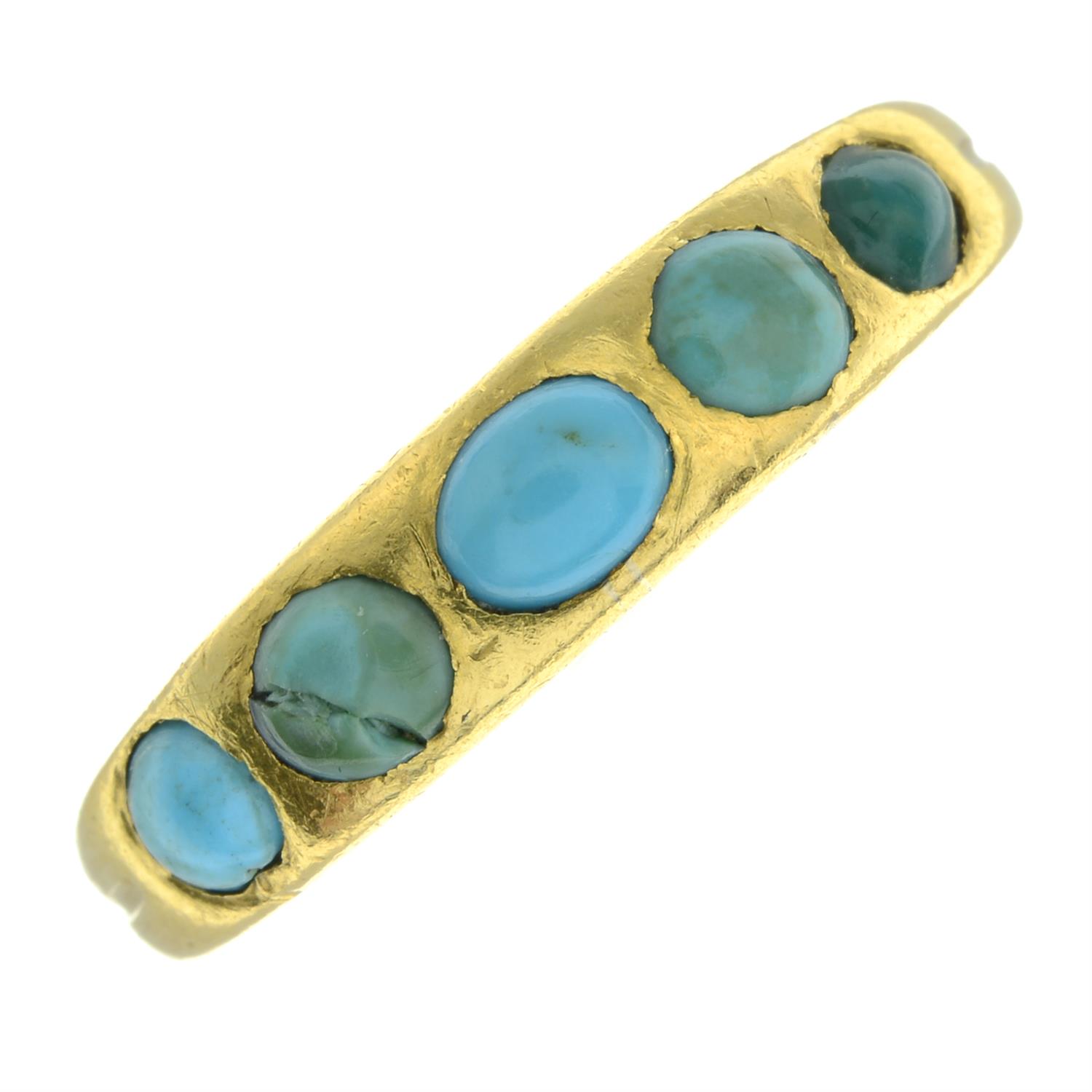 A 19th century 18ct gold turquoise five-stone band ring. - Image 2 of 5