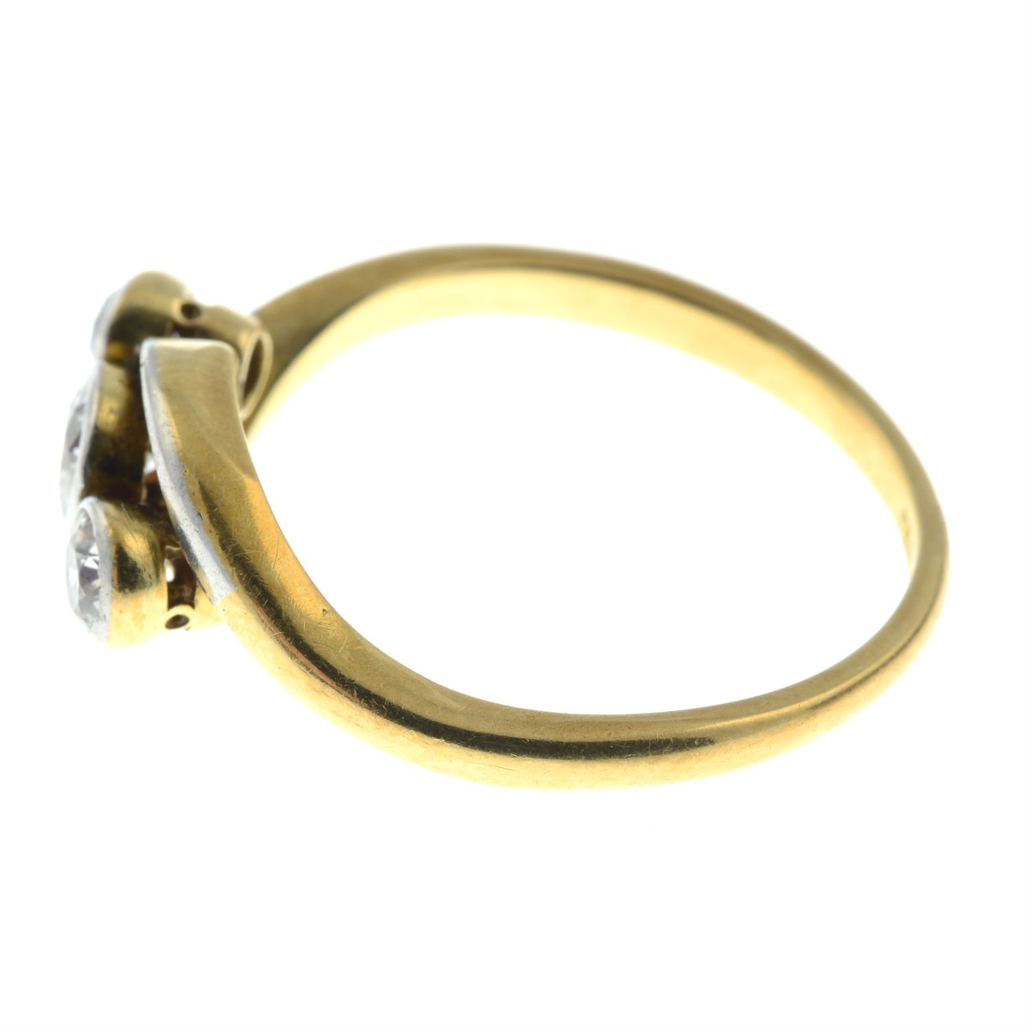 An early to mid 20th century 18ct gold graduated old-cut diamond collet three-stone ring. - Image 3 of 5