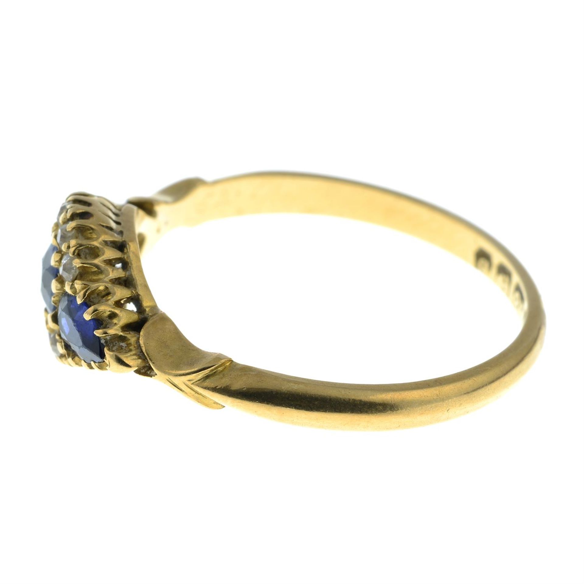 An Edwardian 18ct gold sapphire three-stone and diamond ring. - Image 3 of 5