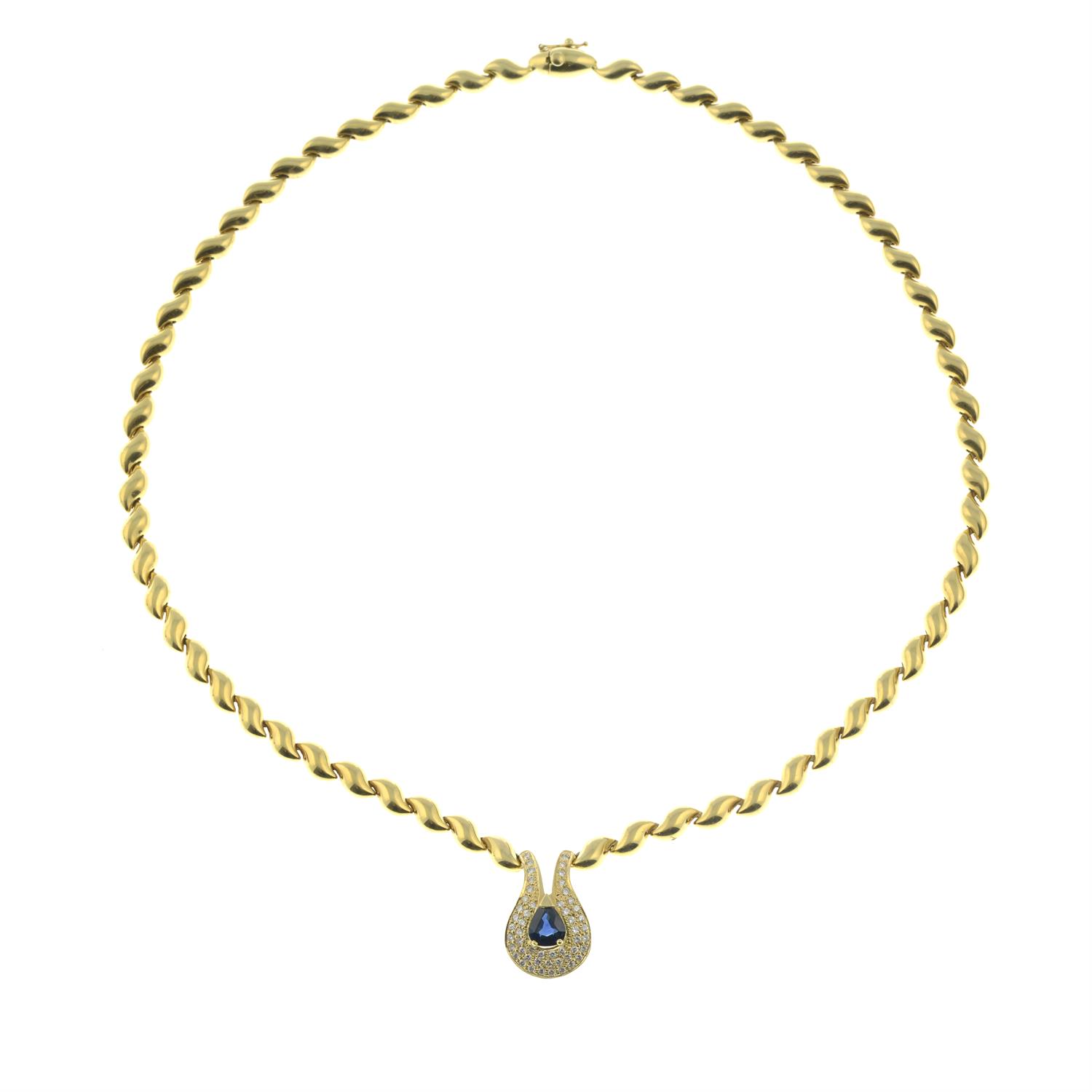 An 18ct gold sapphire and pavé-set diamond necklace, by Chiampesan. - Image 2 of 4