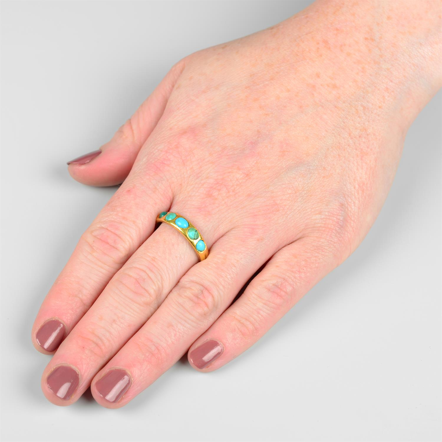 A 19th century 18ct gold turquoise five-stone band ring. - Image 5 of 5