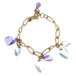 A 14ct gold fancy-link bracelet. suspending fancy-shape quartz briolette drops.