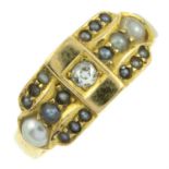 A Victorian 18ct gold split pearl and diamond dress ring.