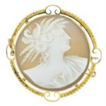 An Edwardian 9ct gold shell cameo brooch, carved to depict Demeter.