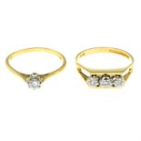 Two 18ct gold brilliant-cut diamond rings.