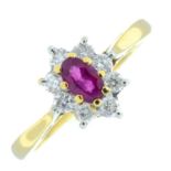 An 18ct gold brilliant-cut diamond and ruby cluster ring.