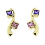 A pair of 9ct gold amethyst and pink tourmaline earrings.