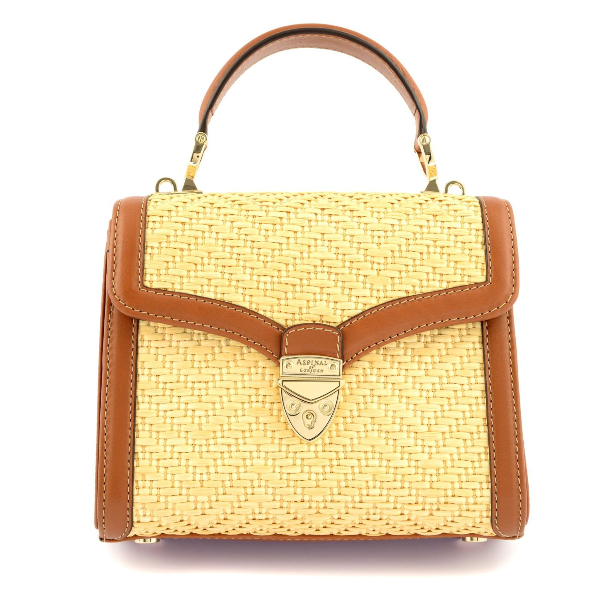 ASPINAL OF LONDON - a brown raffia and leather Mayfair Midi tote bag.