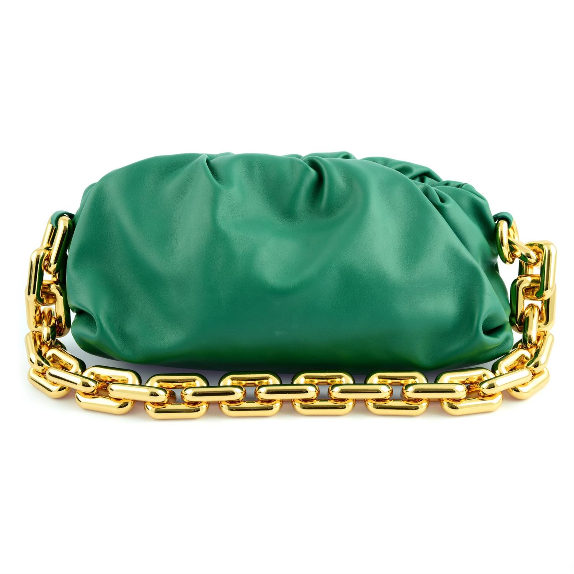 BOTTEGA VENETA - a green leather chain pouch.