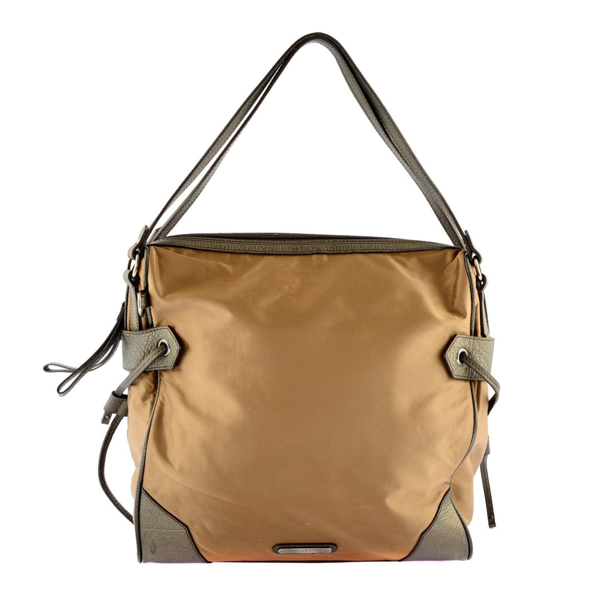 BURBERRY – a khaki nylon shoulder bag.