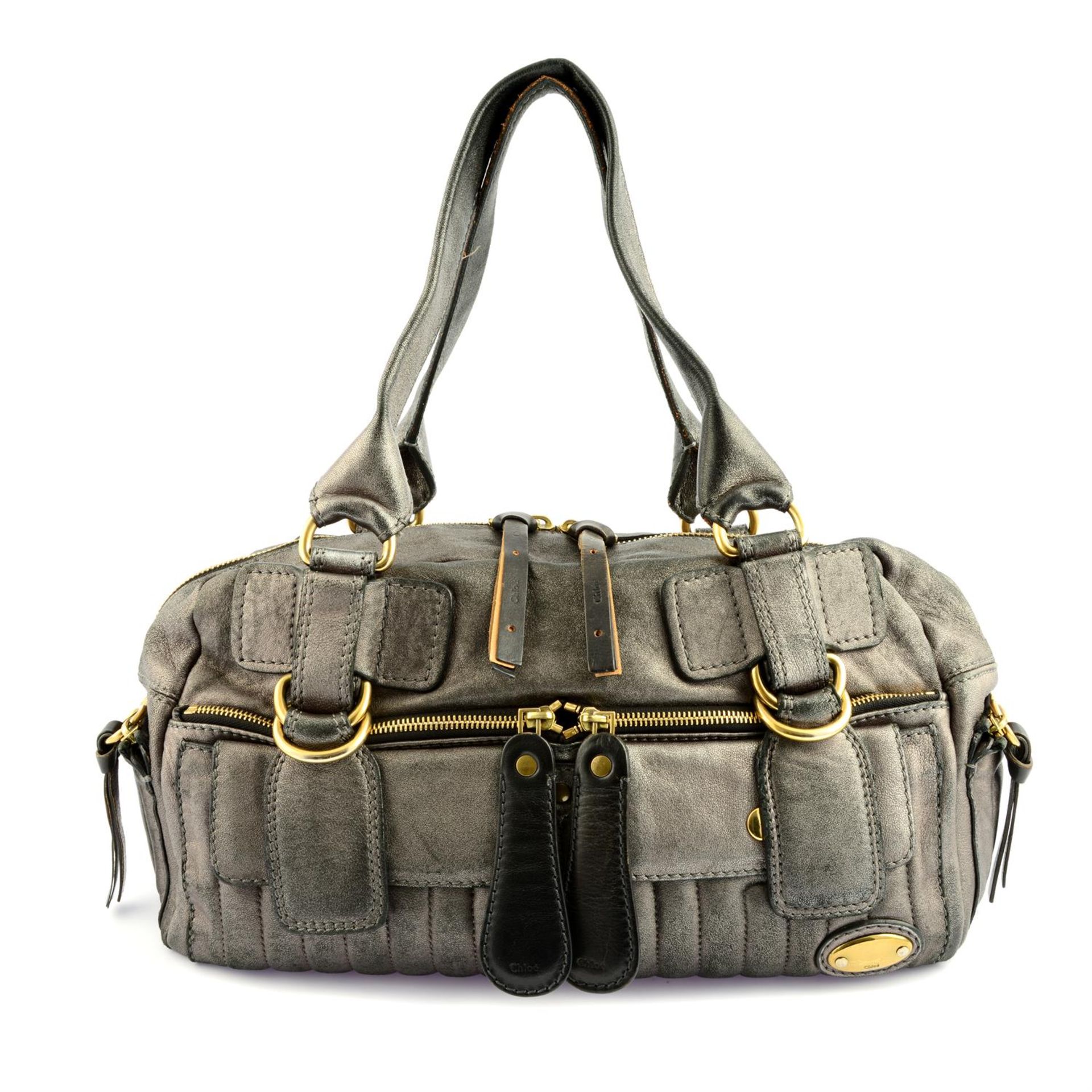 CHLOÉ- a gunmetal leather Bay handbag.