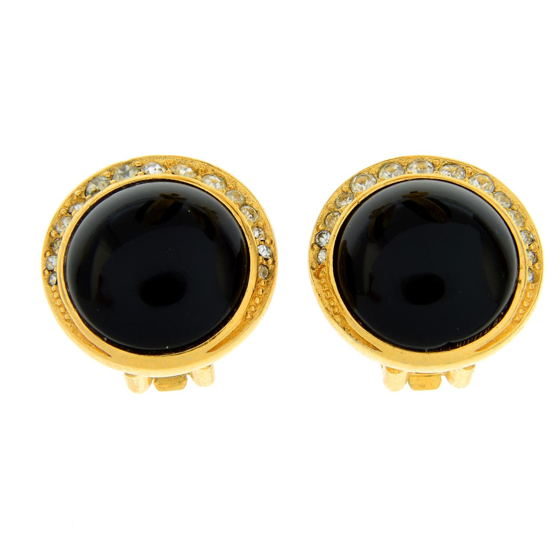 CHRISTIAN DIOR - two pairs of clear paste and black enamel clip-on earrings. - Image 2 of 3