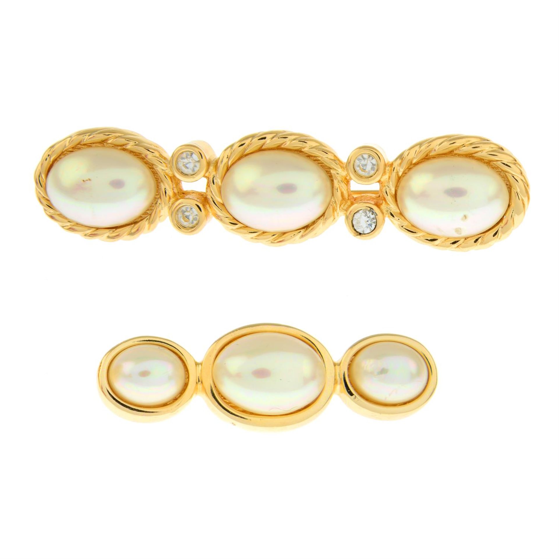 CHRISTIAN DIOR - two imitation pearl cabochon brooches.