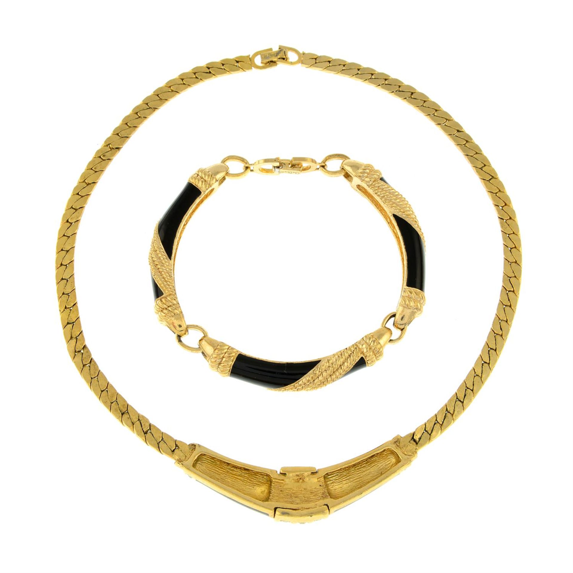 CHRISTIAN DIOR - a black enamel and paste set necklace, together with a similar bracelet. - Bild 2 aus 2