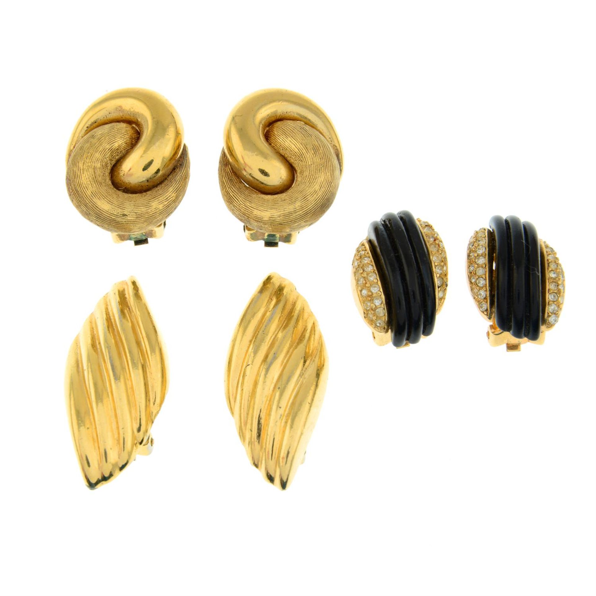 CHRISTIAN DIOR - three pairs of clip-on earrings.