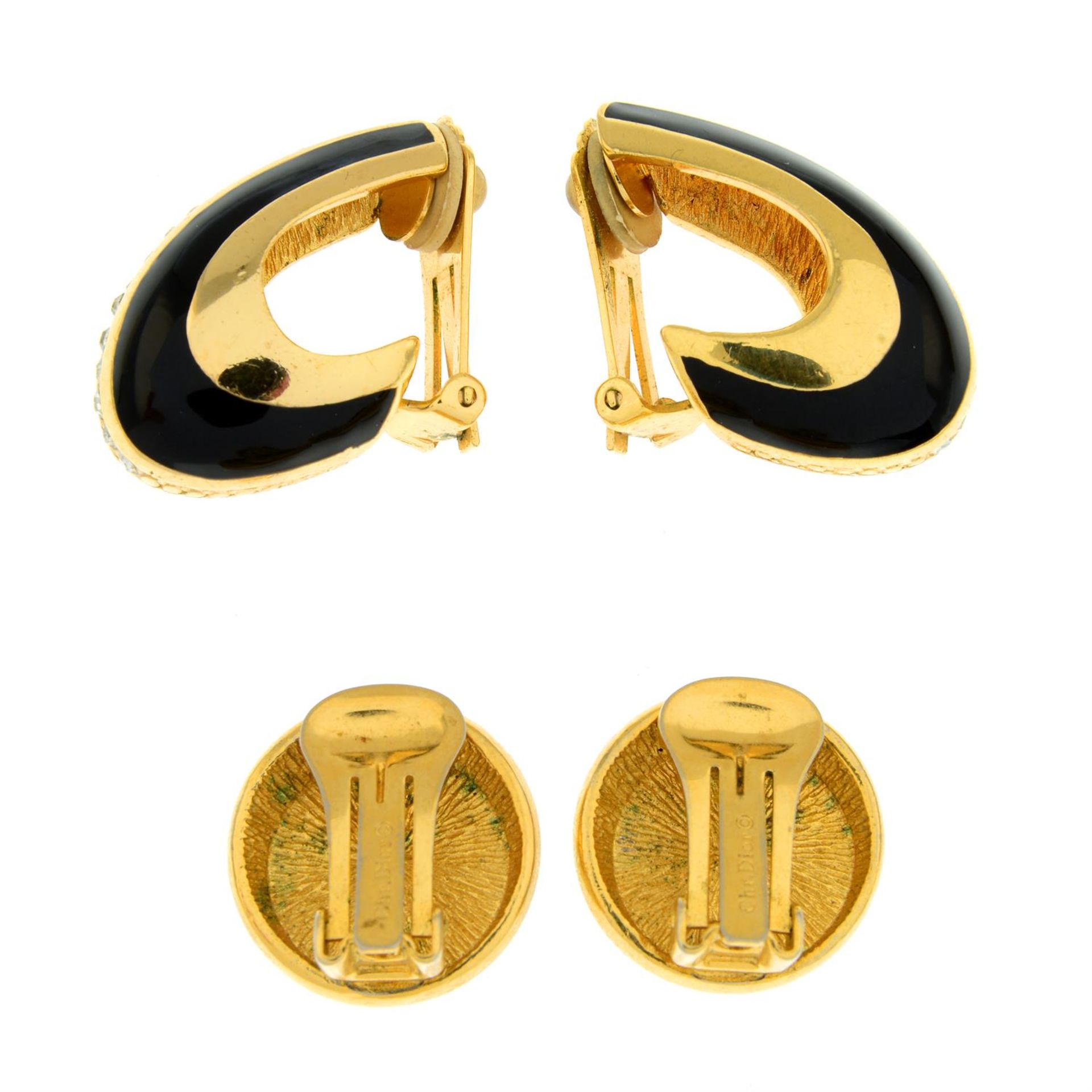 CHRISTIAN DIOR - two pairs of clear paste and black enamel clip-on earrings. - Image 3 of 3