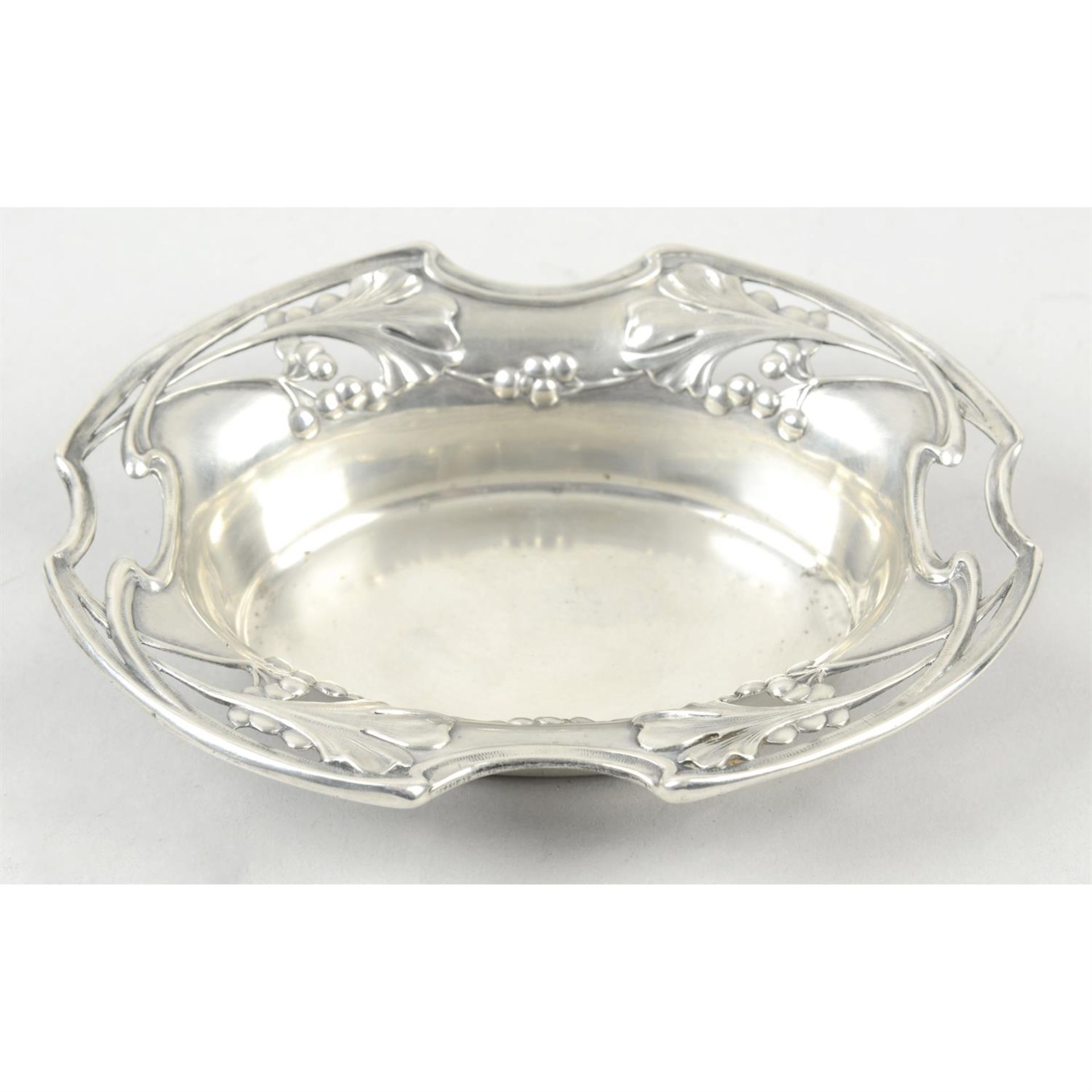 A German silver pierced trinket dish, in Art Nouveau style.