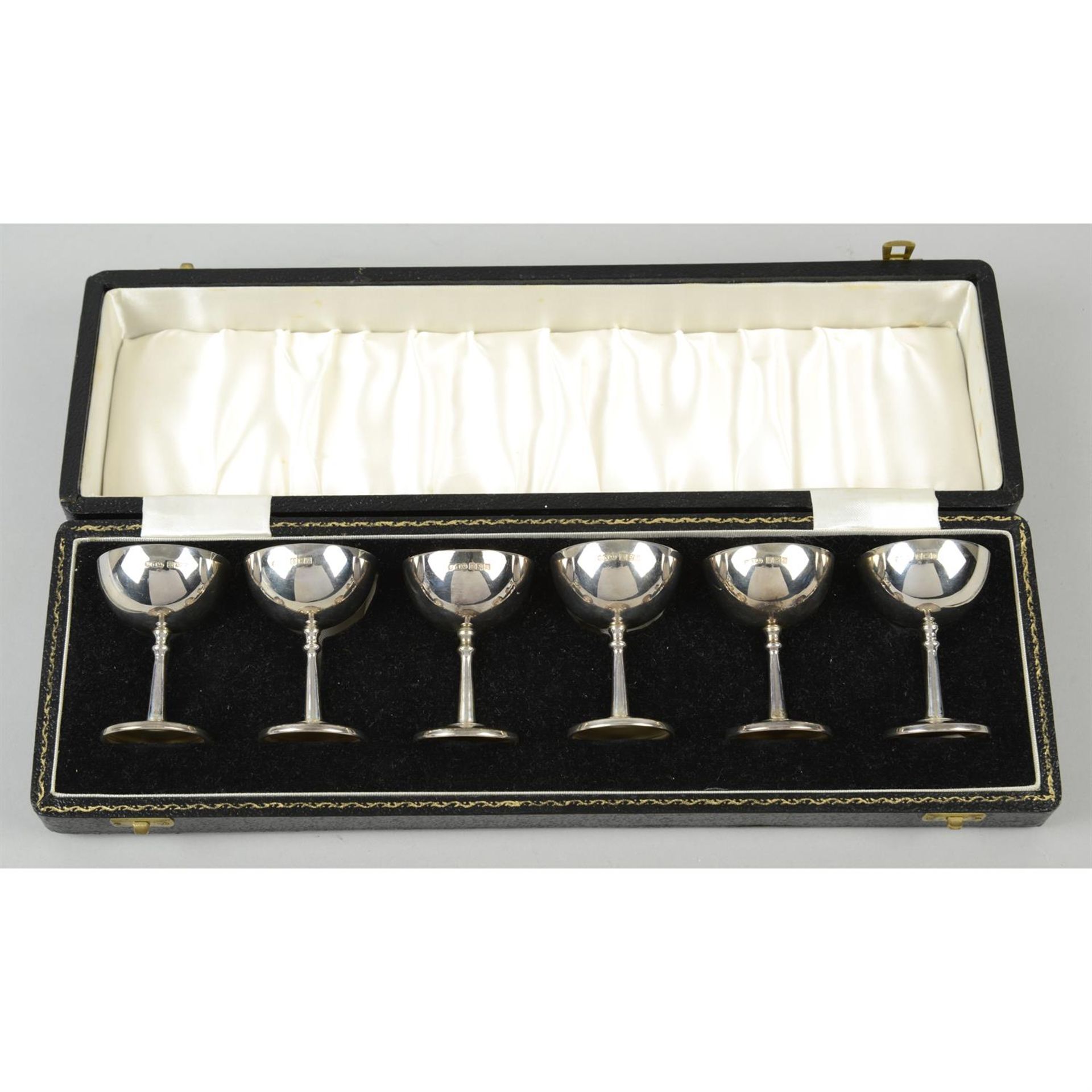 A set of six mid-20th century silver miniature goblets, in fitted case. - Image 3 of 3