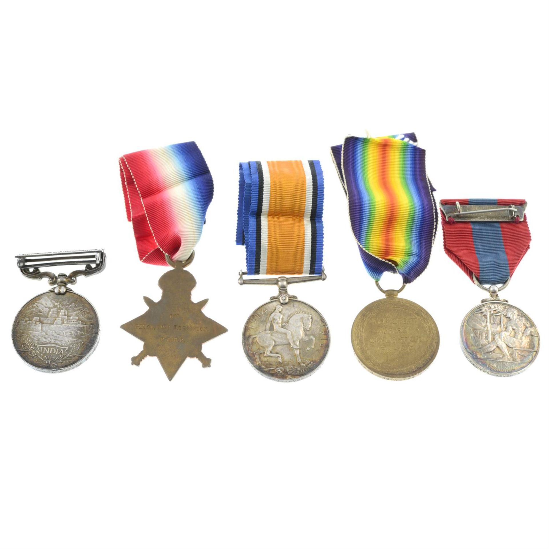 A group of five medals comprising Edward VII India General Service Medal, Great War Trio & George - Image 2 of 4
