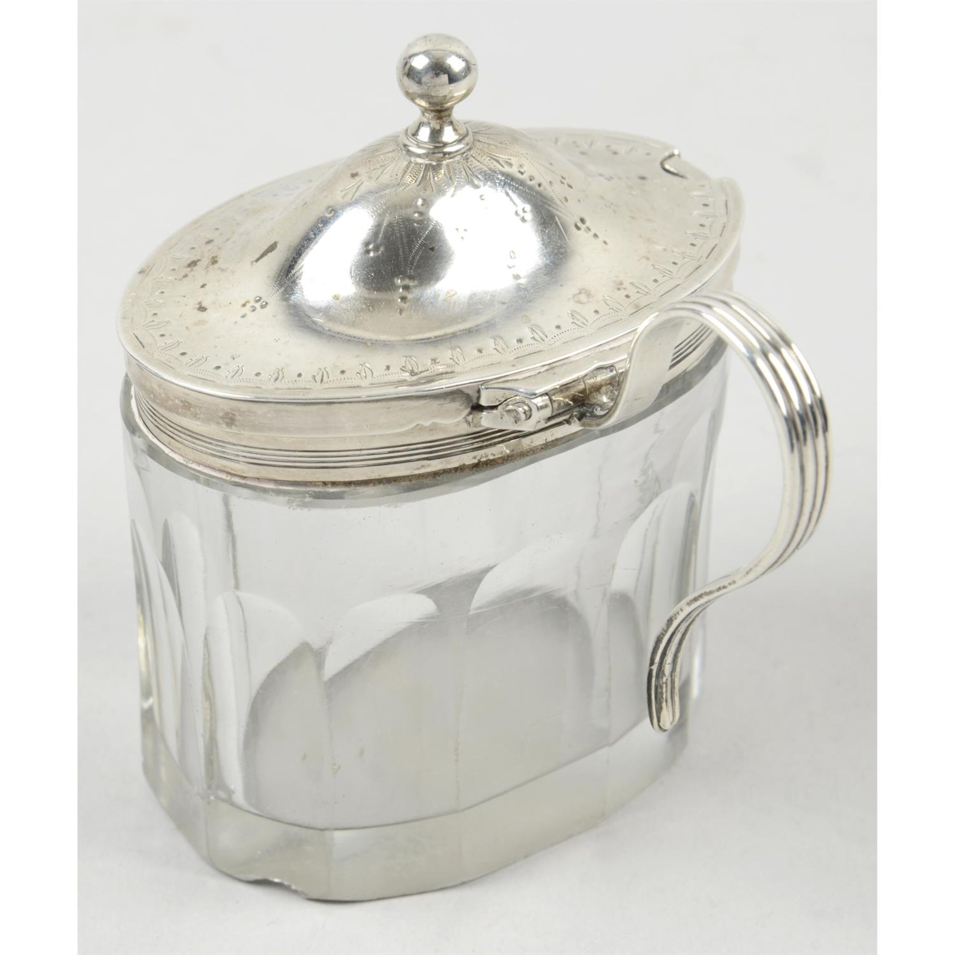 A George III silver mounted & glass mustard pot. - Image 2 of 3