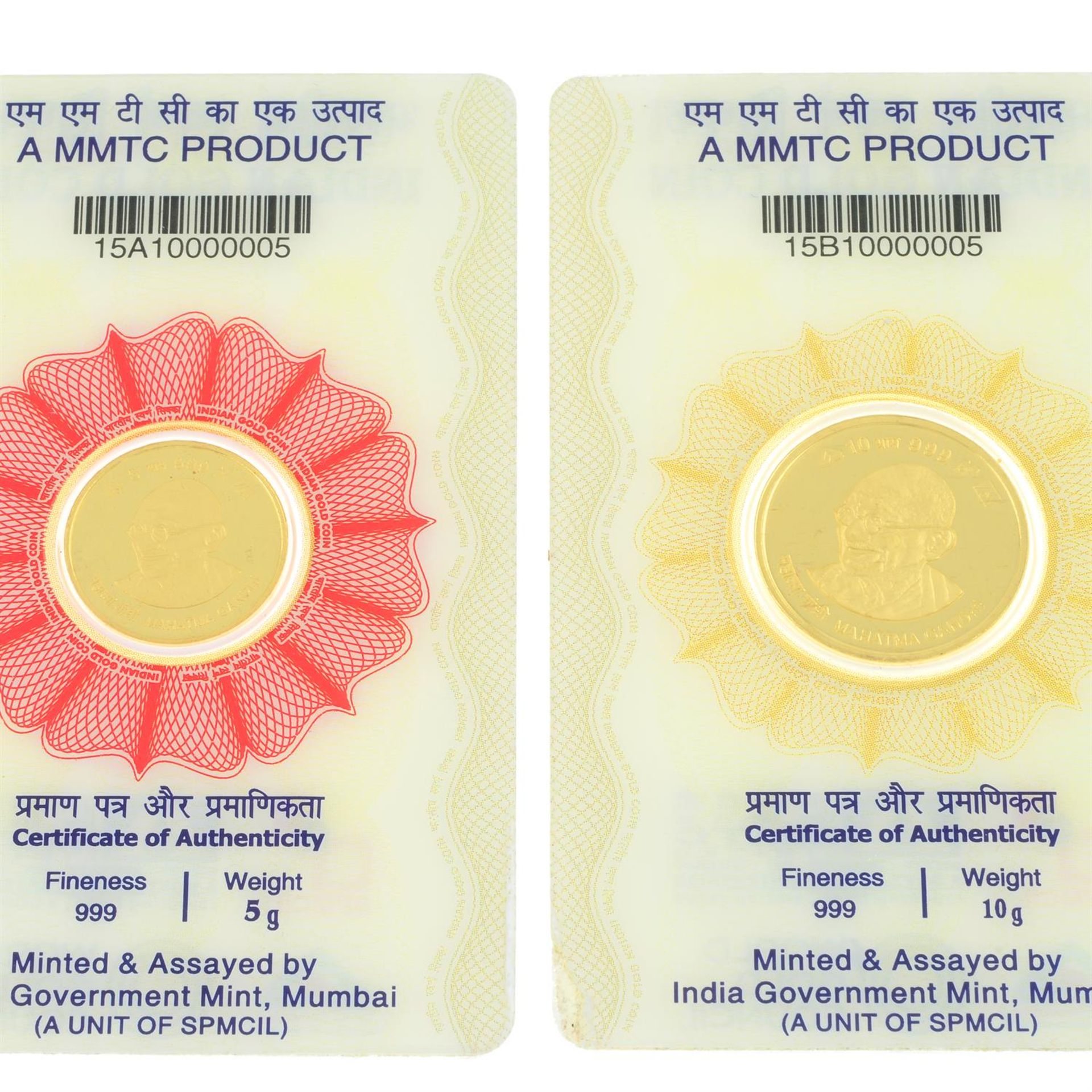 India, Mahatma Ghandi, commemorative fine gold proof coins 2015. (2). - Image 3 of 3