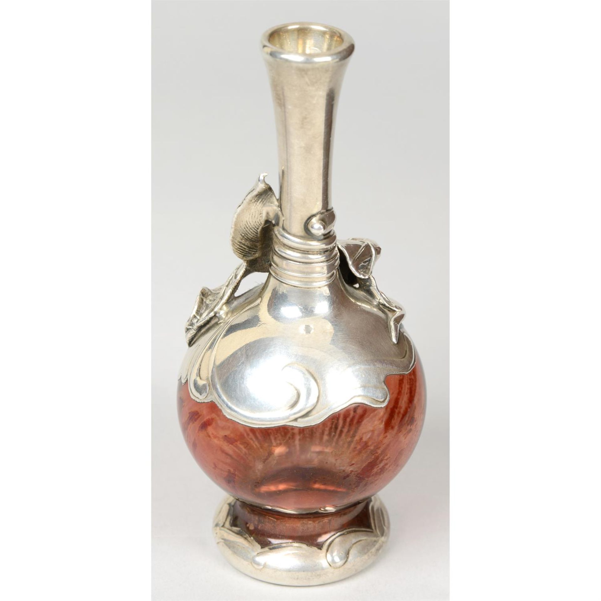 A late Victorian novelty silver mounted glass scent bottle with owl head; together with a silver - Image 3 of 3