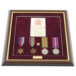 WWII, a framed group of medals; together with personal letters & papers, etc.