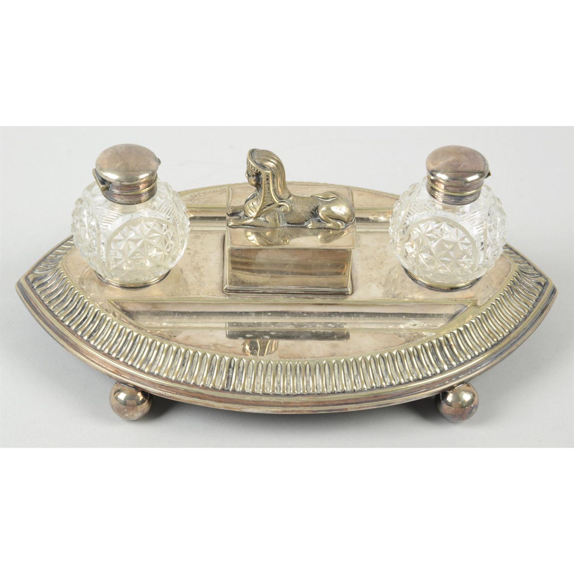 A travelling vanity/work case with plated mounts; together with a plated inkstand. (2). - Image 2 of 2