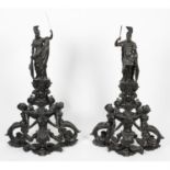An impressive antique Italian Renaissance style pair of bronze andirons.