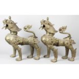 A pair of Chinese gilt bronze studies of Fu dogs.