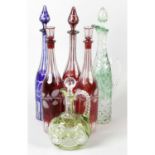 A selection of assorted glass, to include a set of three late 19th century bohemian style ruby