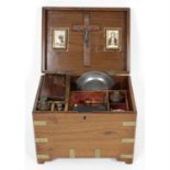 Military interest, an antique 19th century camphor wood brass bound marine campaign sea chest and