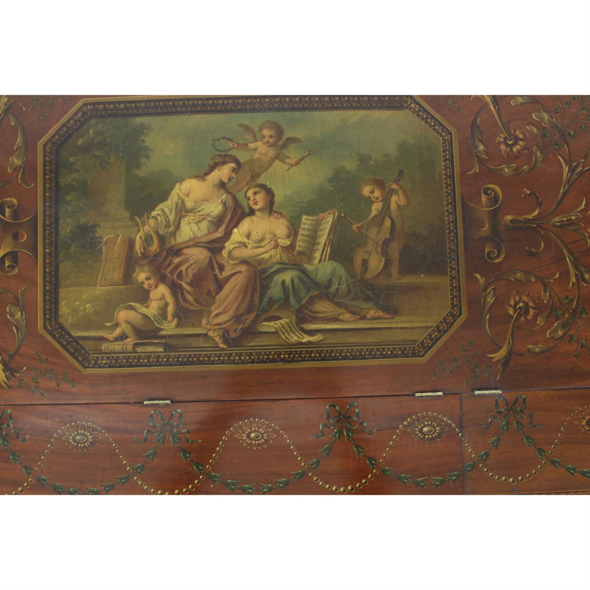 A late 18th to early 19th century painted satinwood rectangular cased piano. - Image 4 of 4