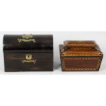 A 19th century mahogany tea caddy, together with a similar Coromandel example and a Victorian