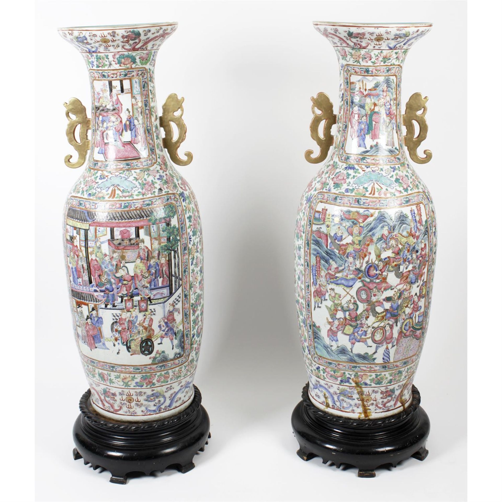 A pair of impressive, large mid-19th century Cantonese porcelain vases. - Image 2 of 20