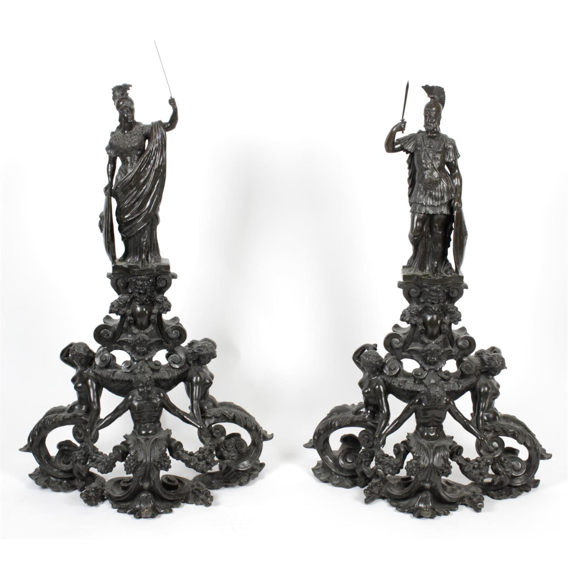 An impressive antique Italian Renaissance style pair of bronze andirons. - Bild 12 aus 12